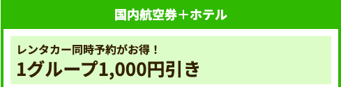 航空券+ホテル+レンタカー(1,000円引き)