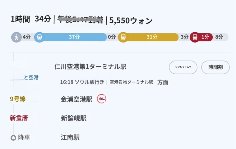 仁川空港から江南駅までの行き方
